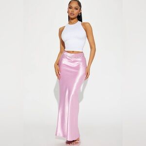 Pink satin maxi skirt